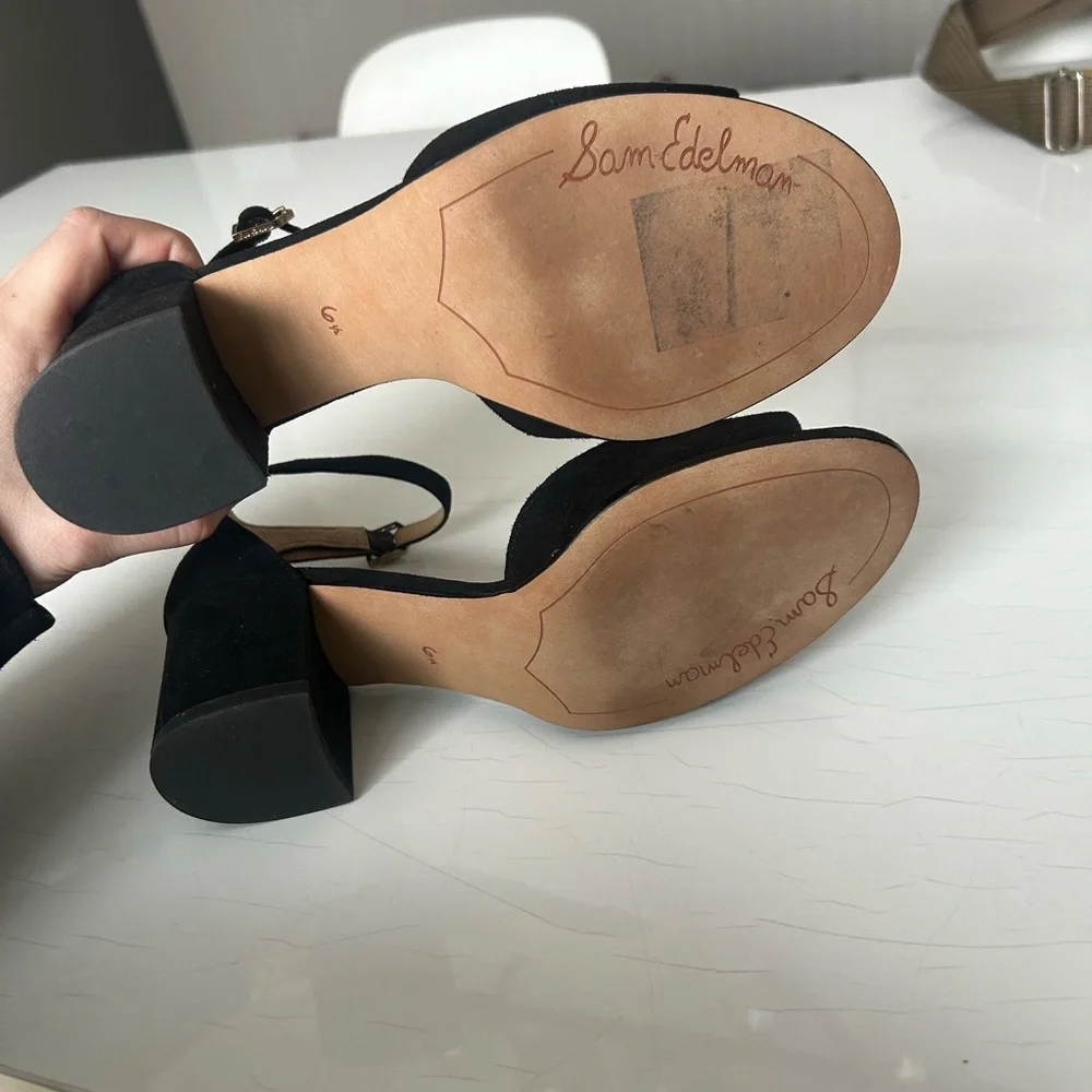 Sam Edelman 6 1/2 Suede Susie Black Ankle Strap Block Heels - Picture 7 of 7